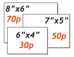 Fixed cost per print for each of the image sizes